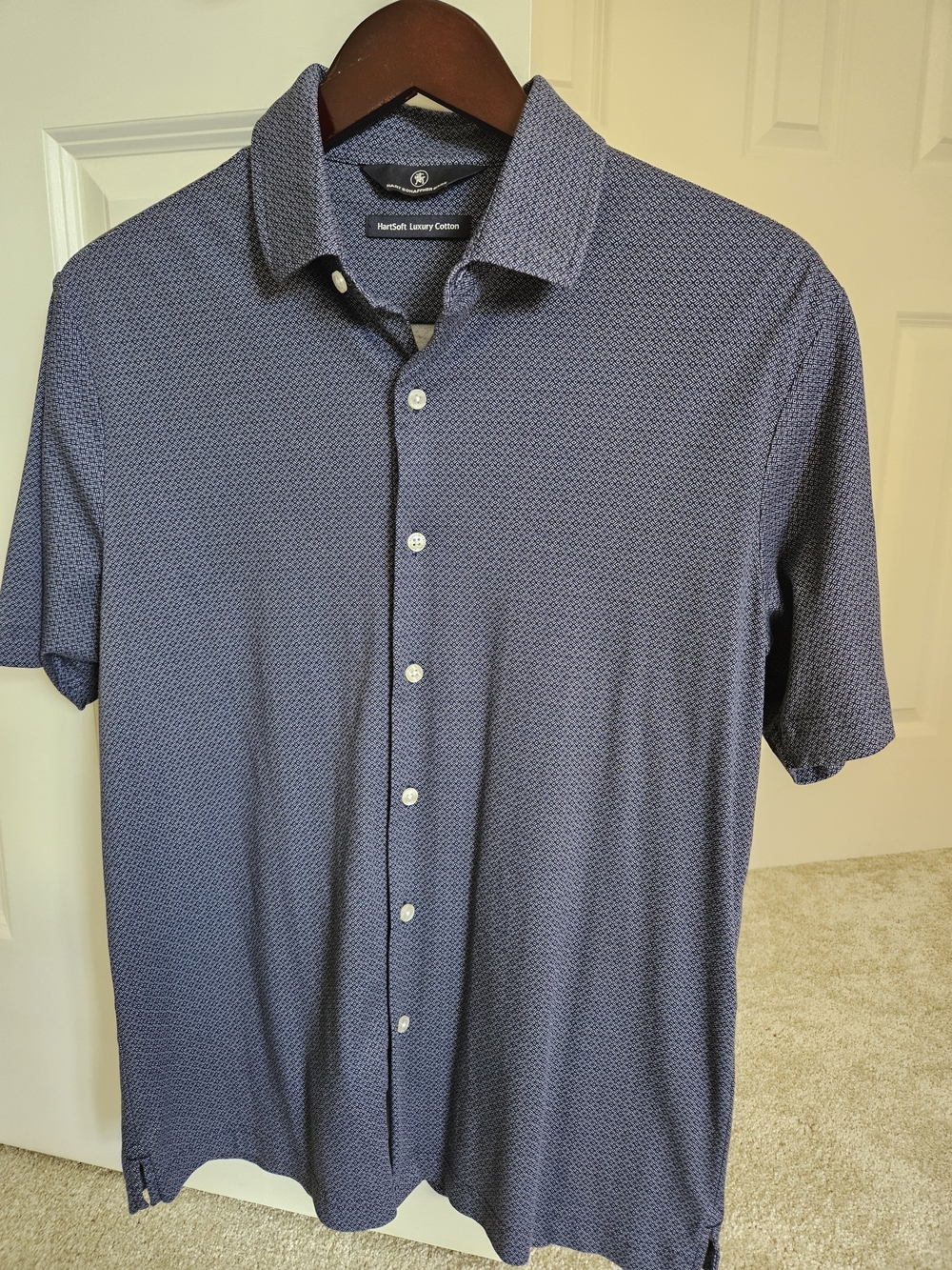 Hart Schaffner Marx Navy Micro-Pattern Short Sleeve Button Down Shirt